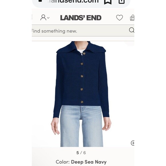 NEW Lands End Drifter Sailor Collar Cardigan Navy Lg Buttons MSRP $99 - Picture 4 of 8